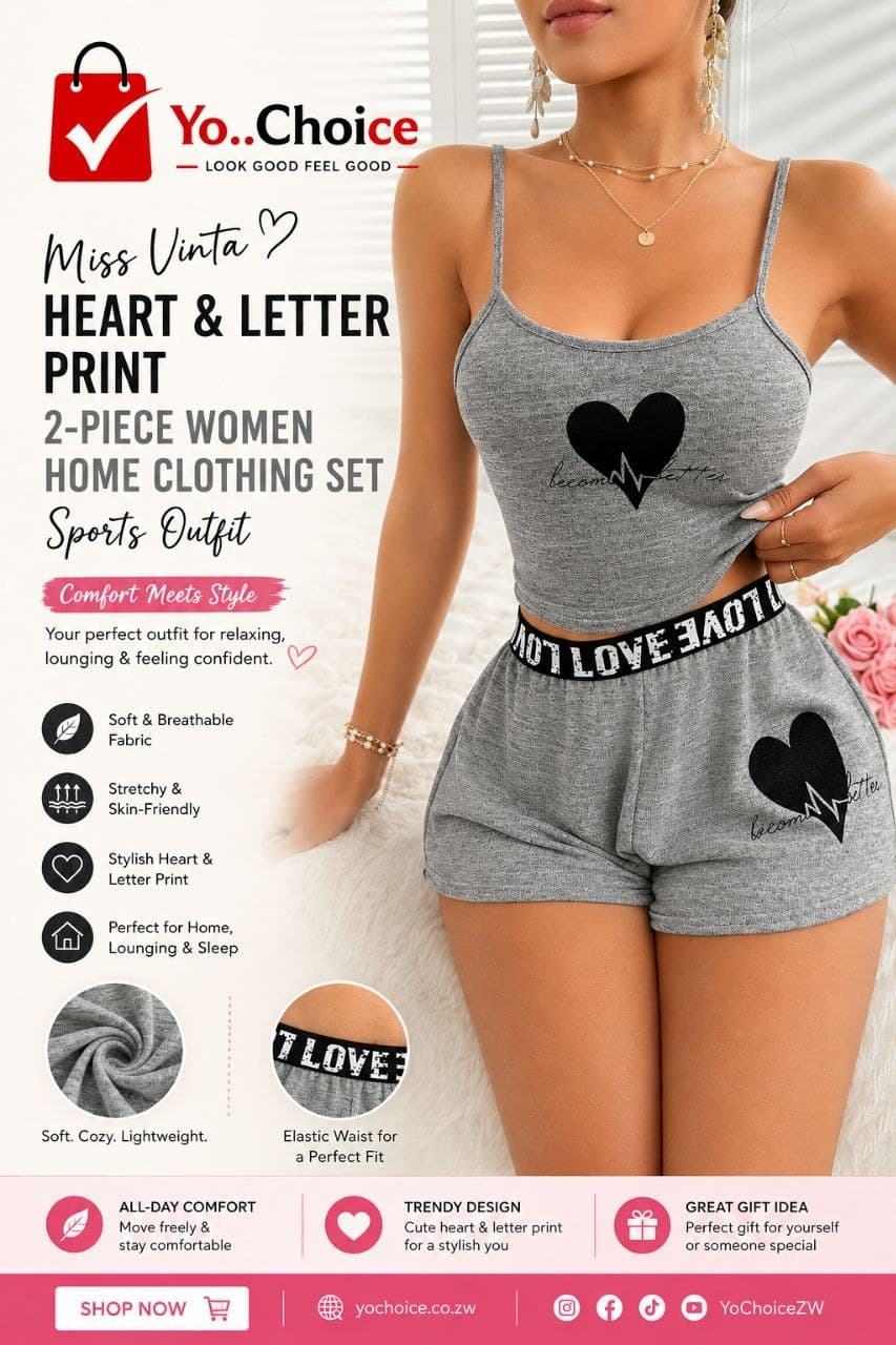 Miss Vinta Heart & Letter Print Casual 2-Piece Women Home Clothing Set Sports Outfit B002SN