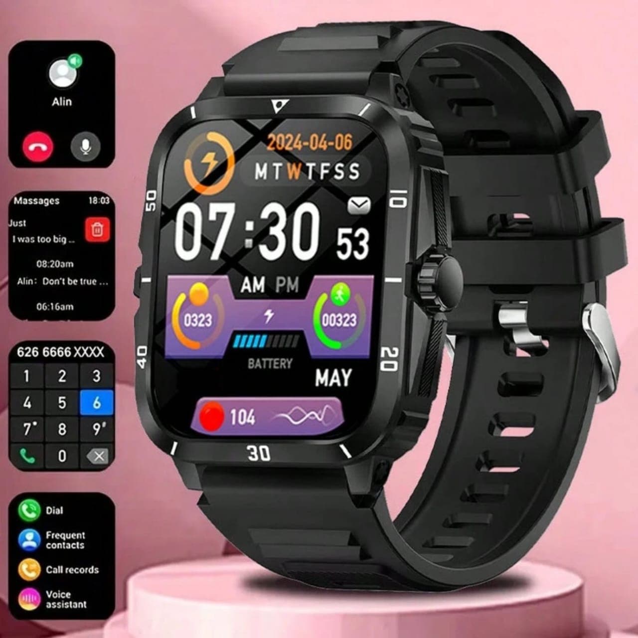 Smartwatch With Wireless Calling/Dialing, Multiple Sports Modes, Unisex, Information Reminder, Fitness Tracker, Compatible With IOS/Android H004SN