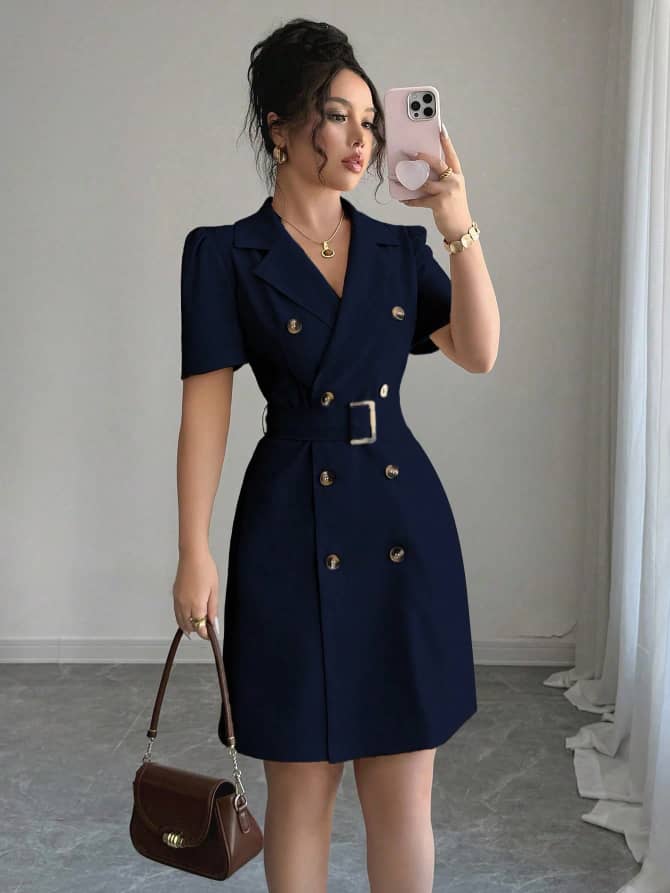 L003SN Raffinéa Collared Tie-Waist Dress