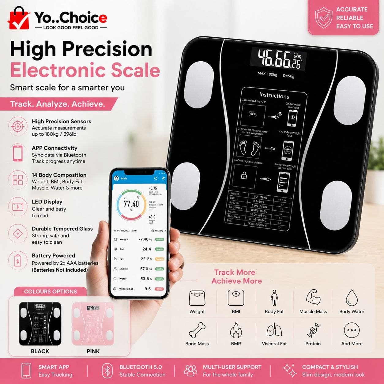 High Precision Electronic Scale With APP Connectivity For Health Tracking, F006SN