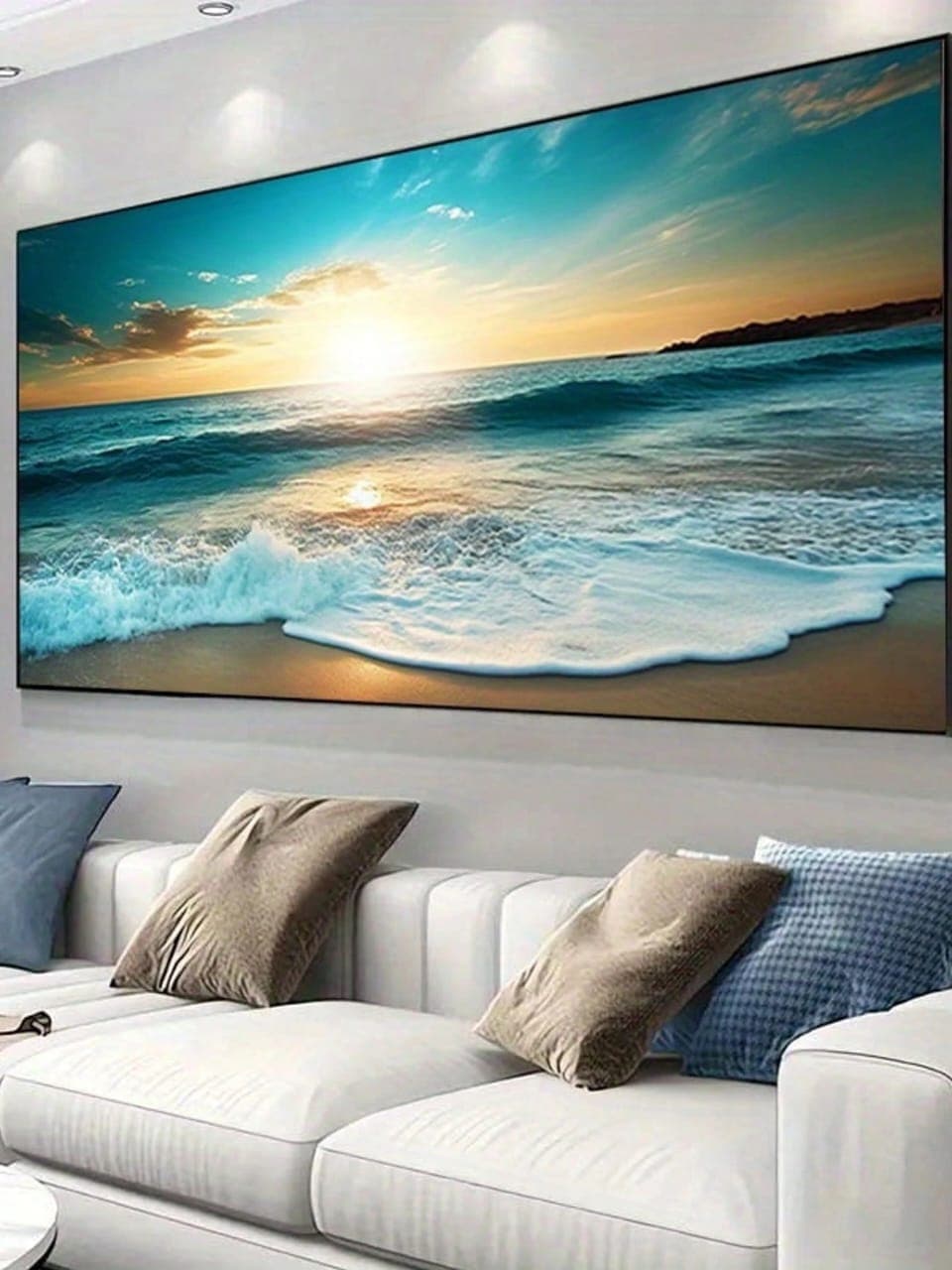 Sunset Over Ocean Waves Canvas Art, Frameless Modern Poster 60 by 120cm E032SN