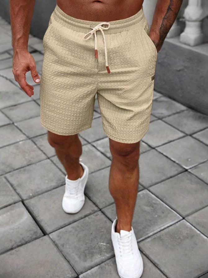 L117SN Azurnel Men's Solid Color Drawstring Casual Shorts