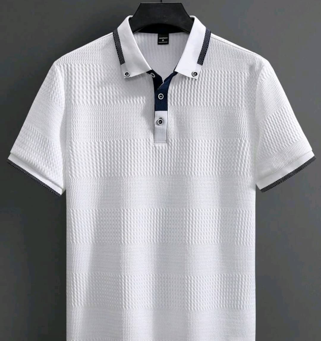 EGENSIO Men's Turndown Collar Button Half Placket Casual Versatile Commuting Short Sleeve Polo Shirt - White