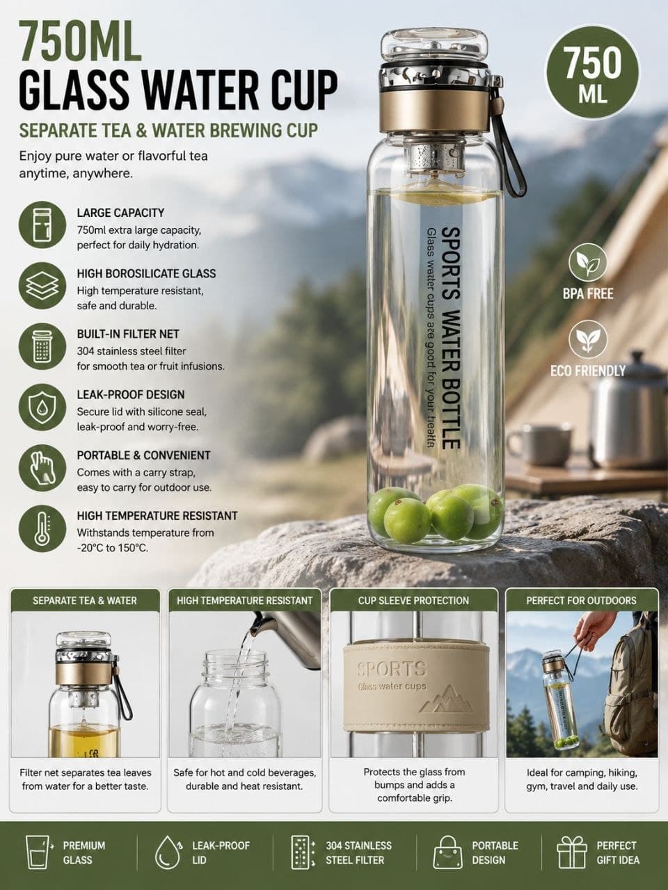 750ML Glass water cup F002SN