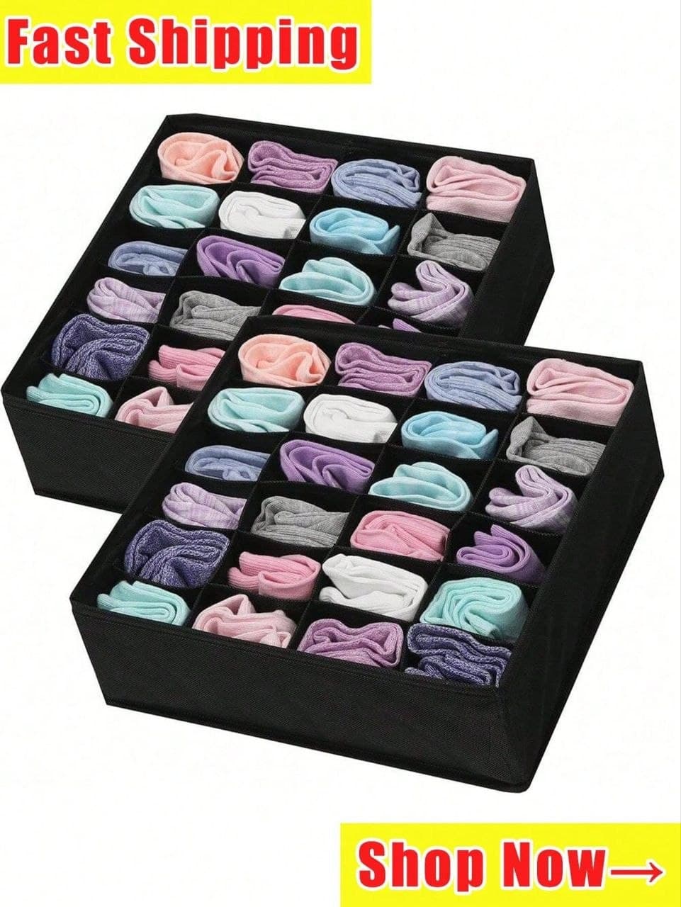 Sock And Underwear Storage Box, 24-Compartment Foldable Drawer Storage Box E011SN