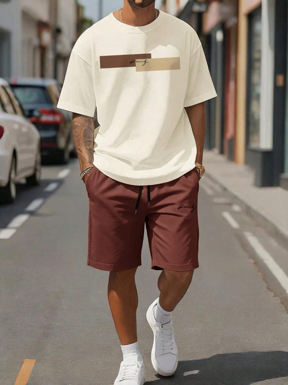 L072SN Sorvial Men's Knit Top & Woven Shorts Set