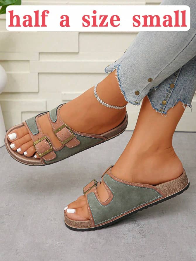 L089SN Women's Vintage Premium Colorblock Beach Sandals