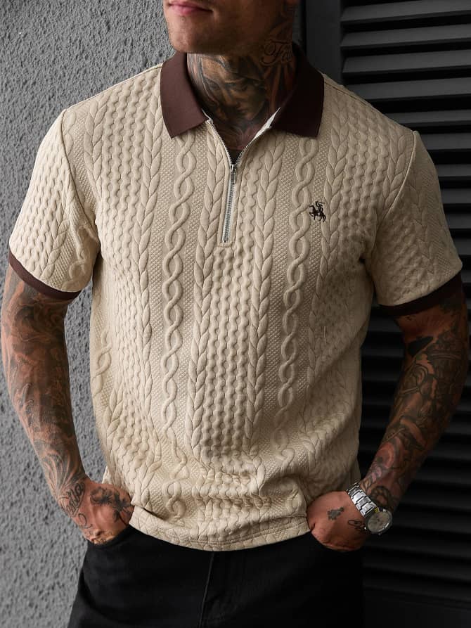 L109SN Manfinity CasualCool Men's Retro Knitted Jacquard Polo Shirt